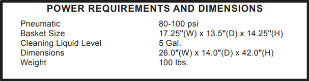 G8-Rapidwash Power Requirements and Dimensions G8-Rapidwash Power Requirements and Dimensions